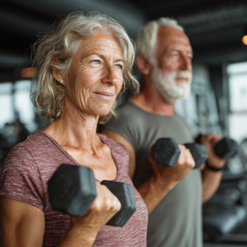 Anziani attivi che praticano yoga e fitness in un ambiente sereno e professionale